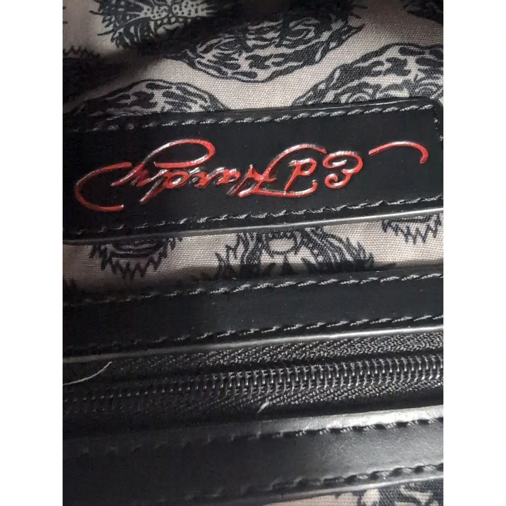 Ed Hardy Black Skull Kiss Lock Shoulder Bag Studded Chain Strap Charm Punk Goth